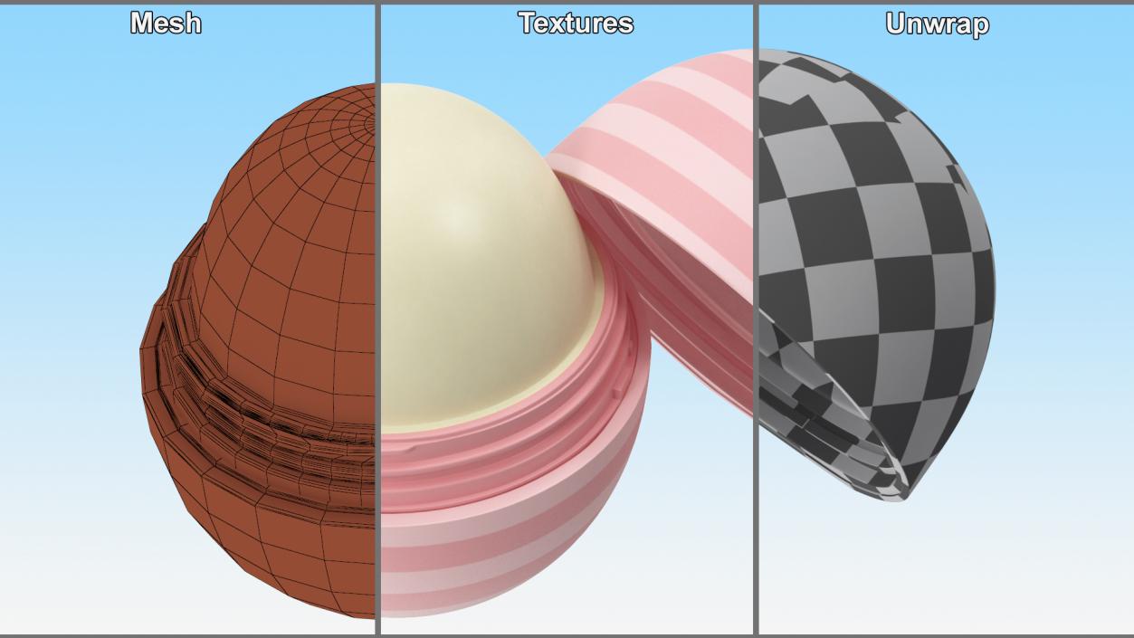 3D EOS Natural Lip Balm Pink Stripes Open model