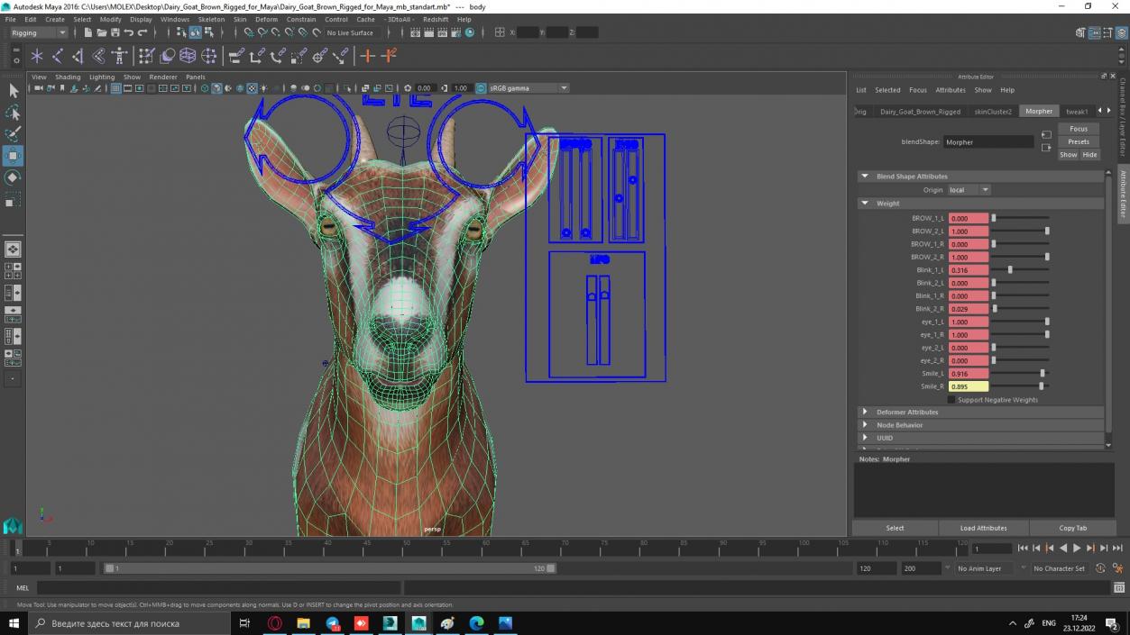 Dairy Goat Brown Rigged for Maya 3D