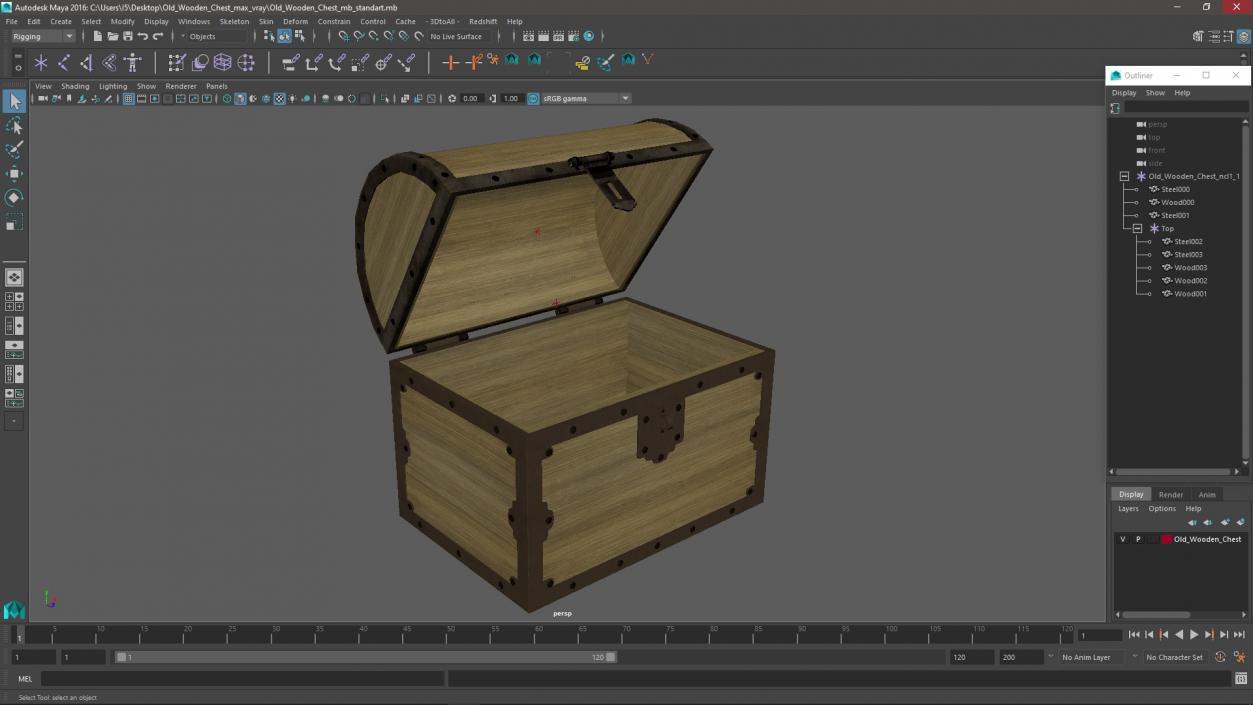 3D Old Wooden Chest 3 model