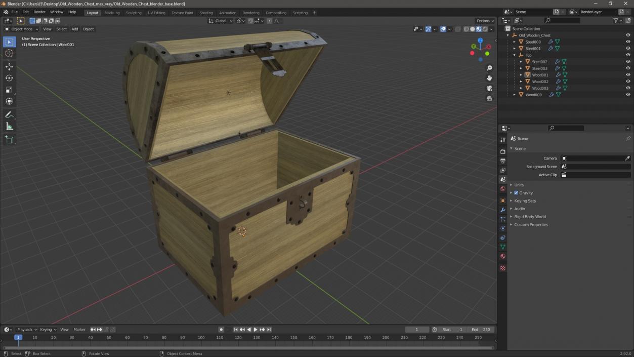 3D Old Wooden Chest 3 model