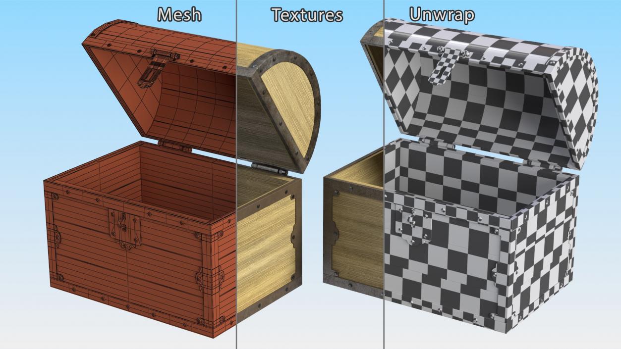 3D Old Wooden Chest 3 model