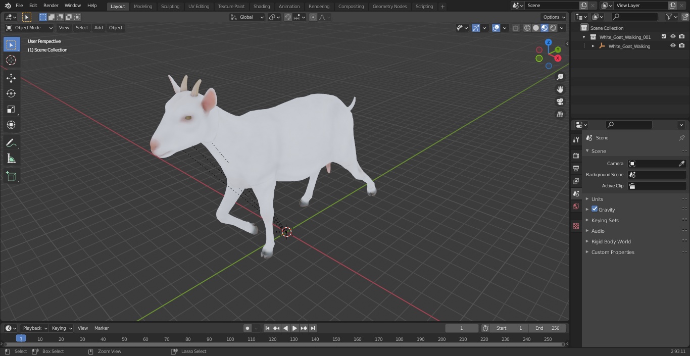 3D White Goat Walking model