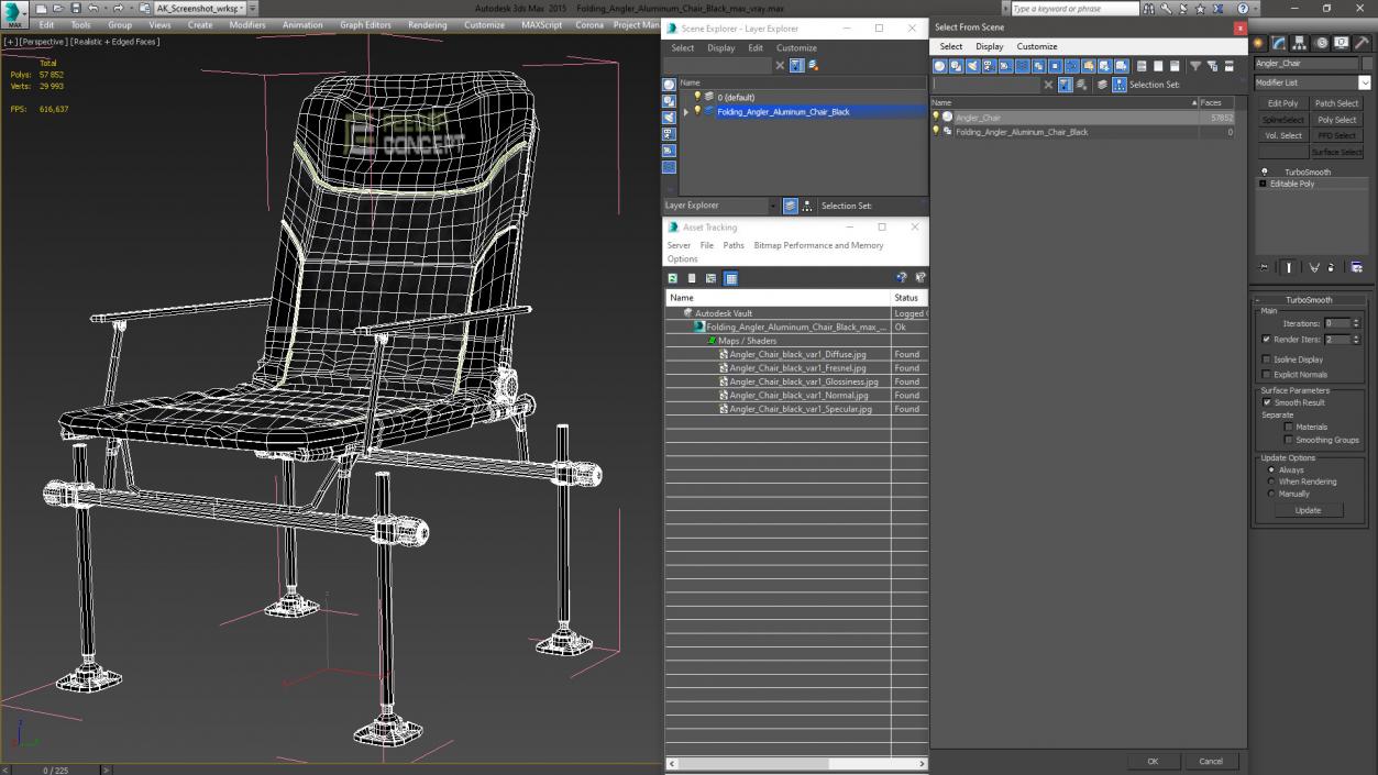 3D model Folding Angler Aluminum Chair Black