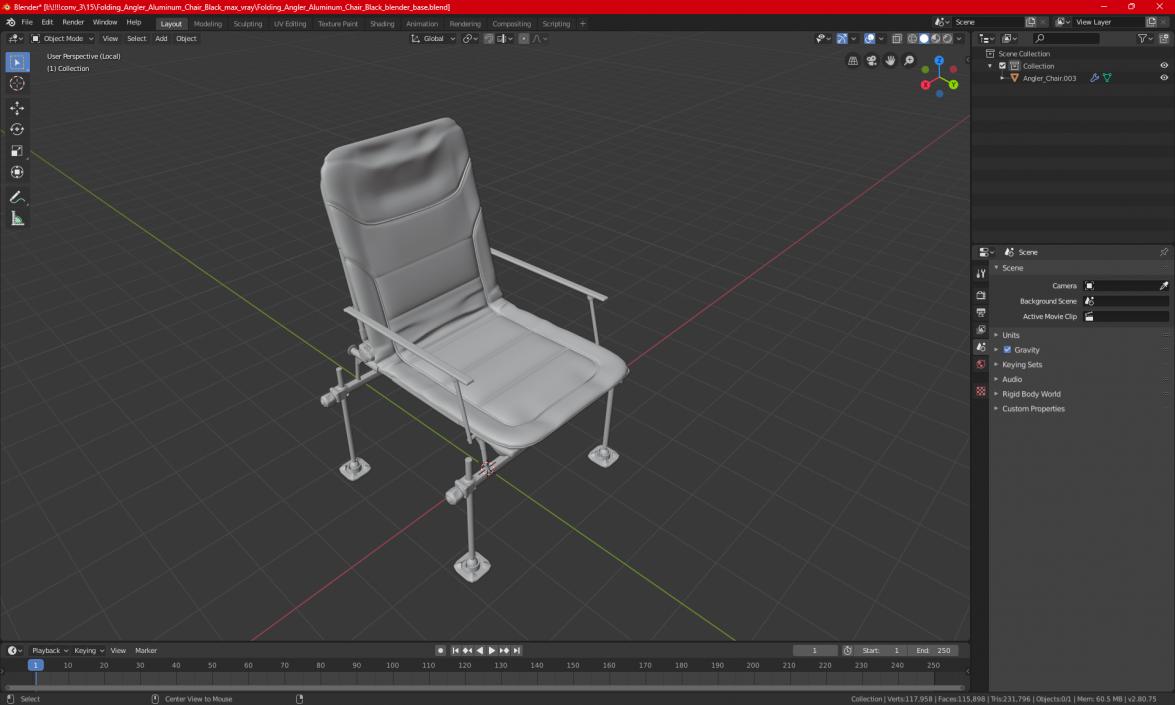 3D model Folding Angler Aluminum Chair Black