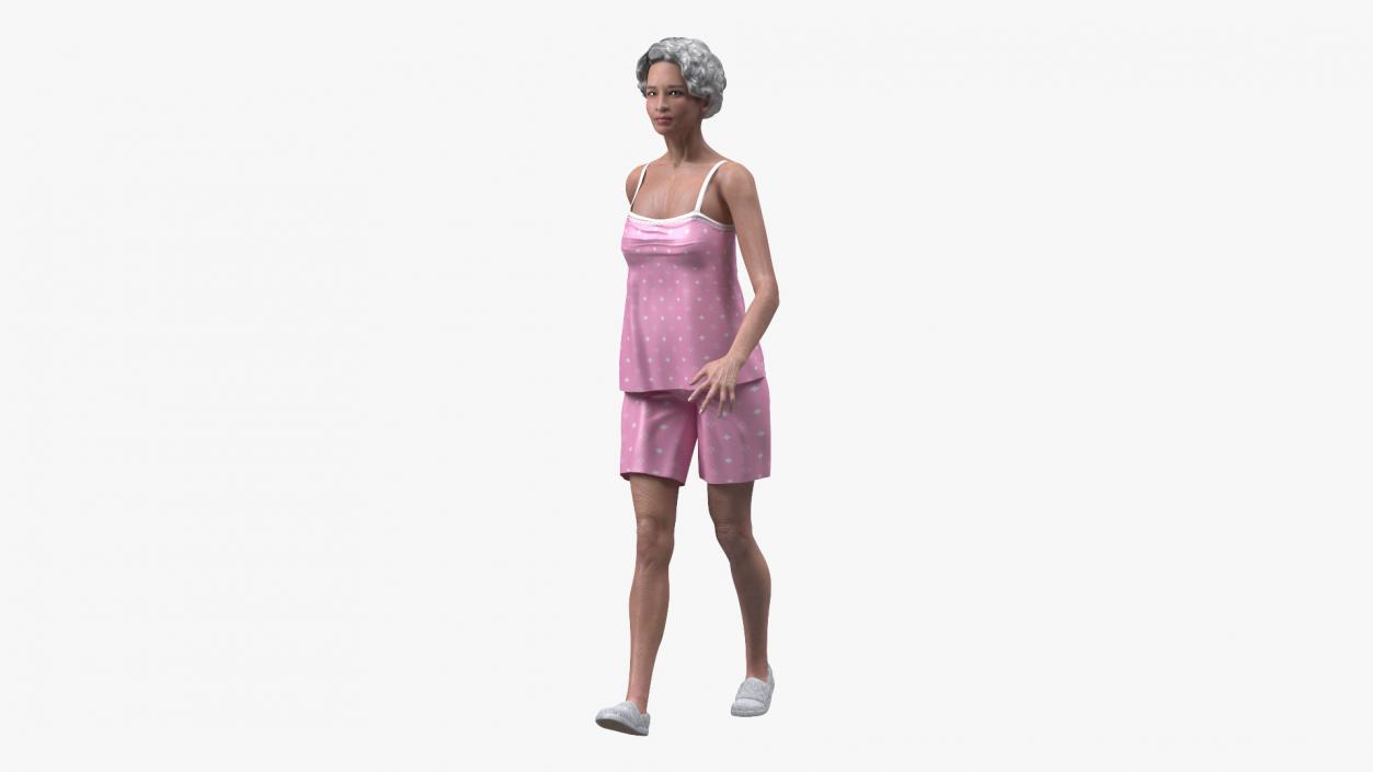 3D model Asian Grandma Wearing Pajamas Rigged for Maya