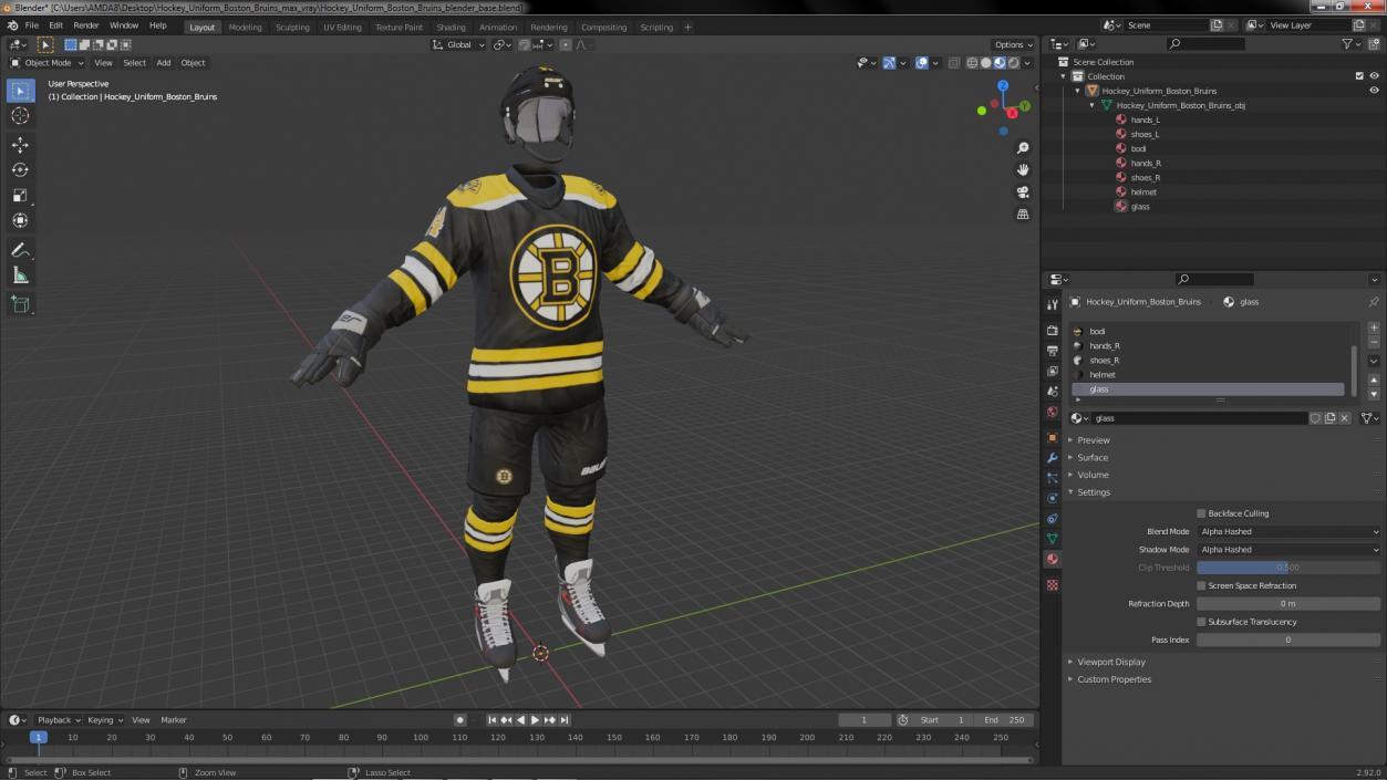 3D Hockey Uniform Boston Bruins model