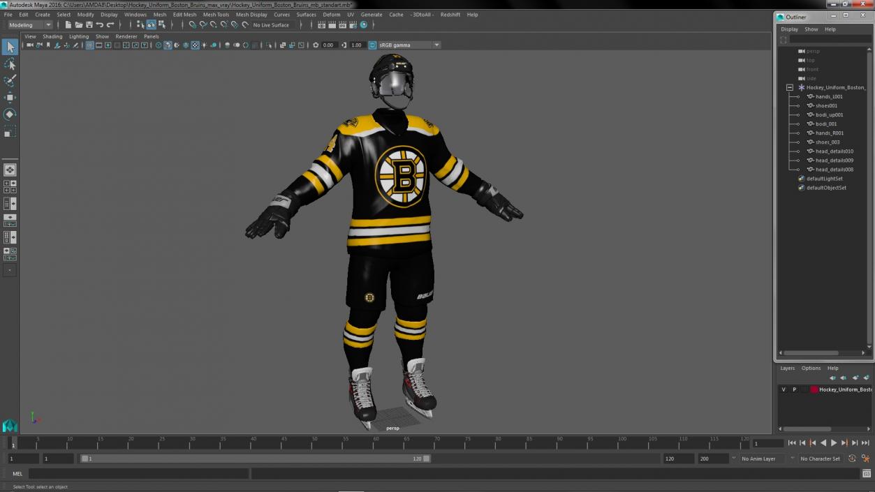 3D Hockey Uniform Boston Bruins model