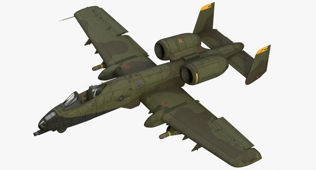 3D Fairchild Republic A-10 Thunderbolt II Green Rigged