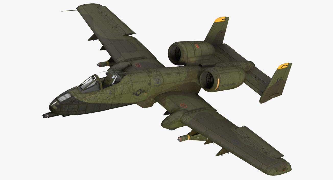 3D Fairchild Republic A-10 Thunderbolt II Green Rigged