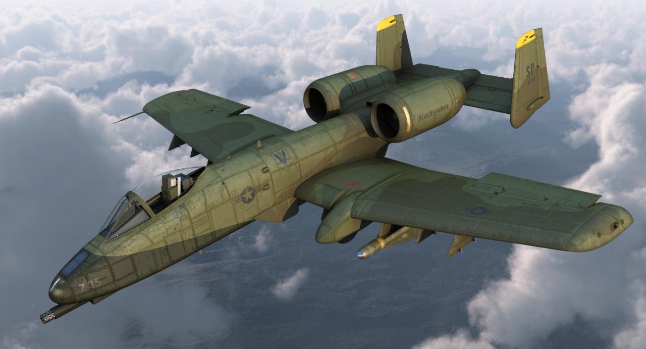 3D Fairchild Republic A-10 Thunderbolt II Green Rigged