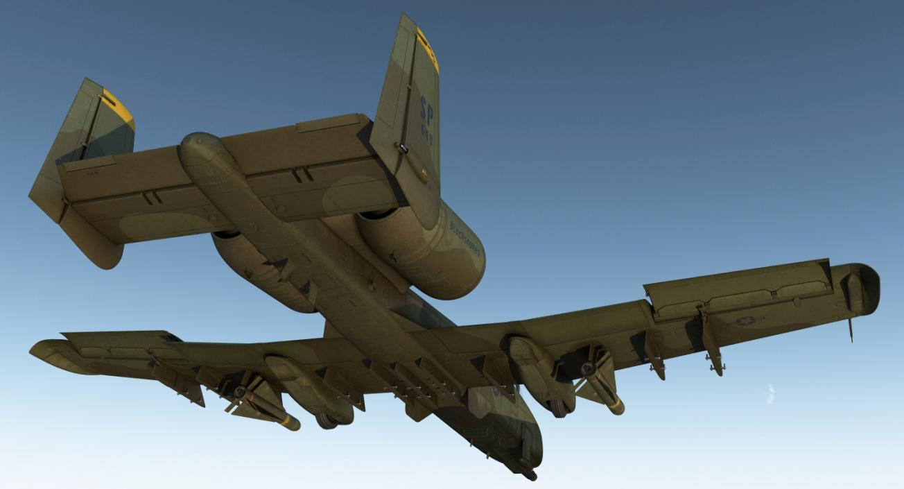 3D Fairchild Republic A-10 Thunderbolt II Green Rigged