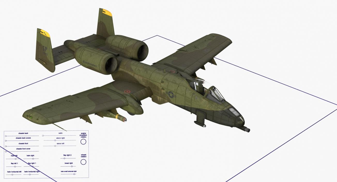 3D Fairchild Republic A-10 Thunderbolt II Green Rigged