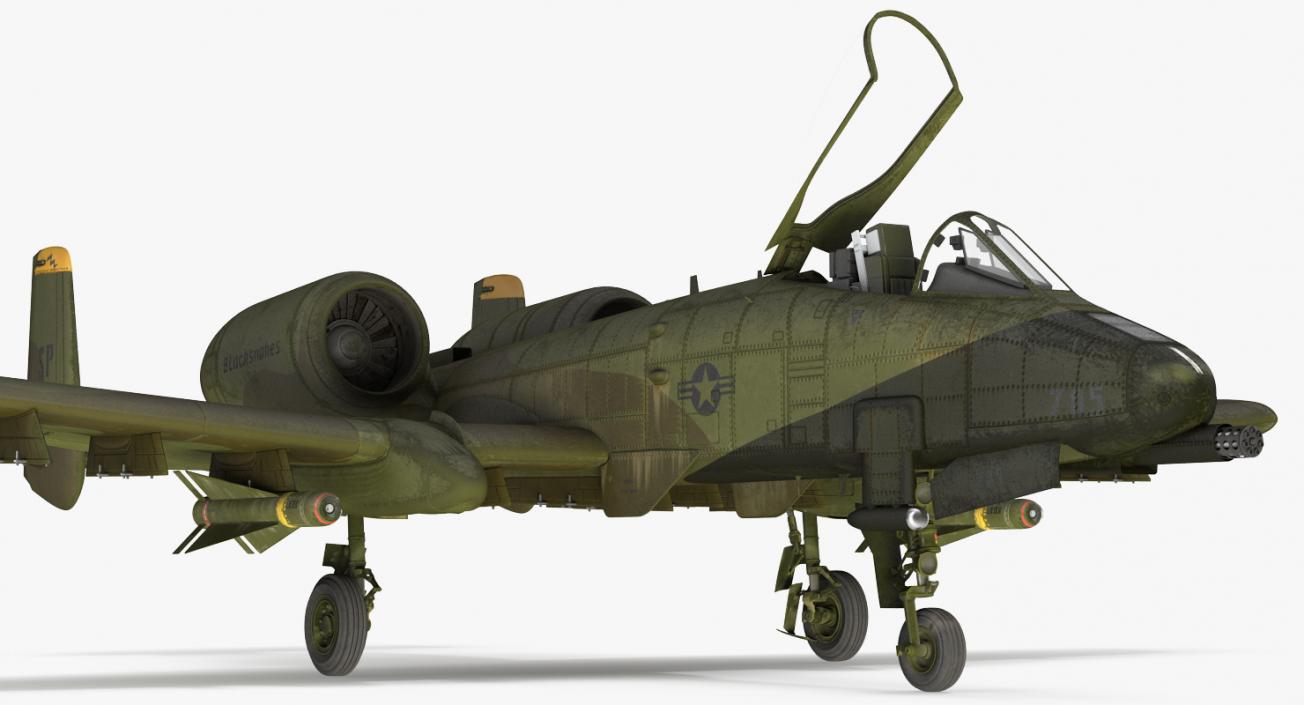 3D Fairchild Republic A-10 Thunderbolt II Green Rigged