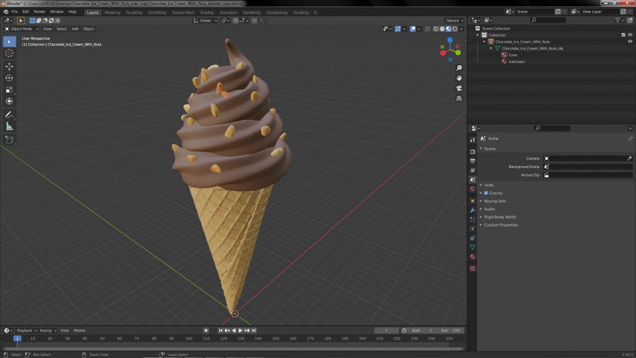 Chocolate Ice Cream With Nuts 3D model