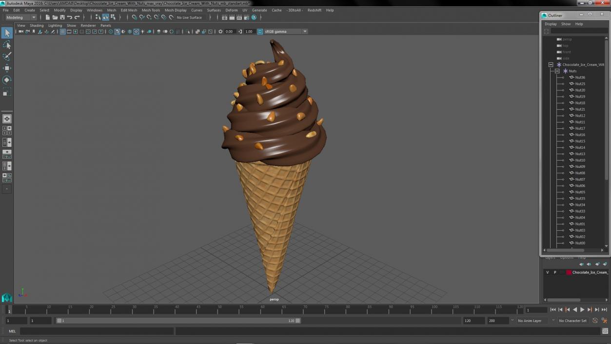 Chocolate Ice Cream With Nuts 3D model