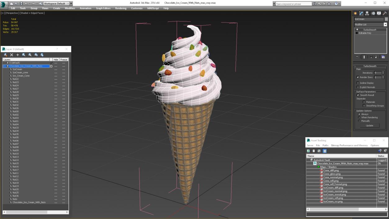 Chocolate Ice Cream With Nuts 3D model