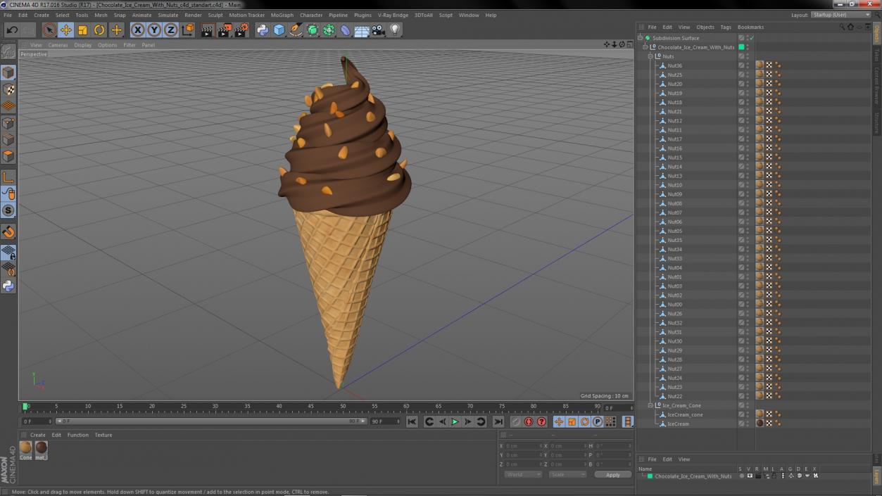 Chocolate Ice Cream With Nuts 3D model