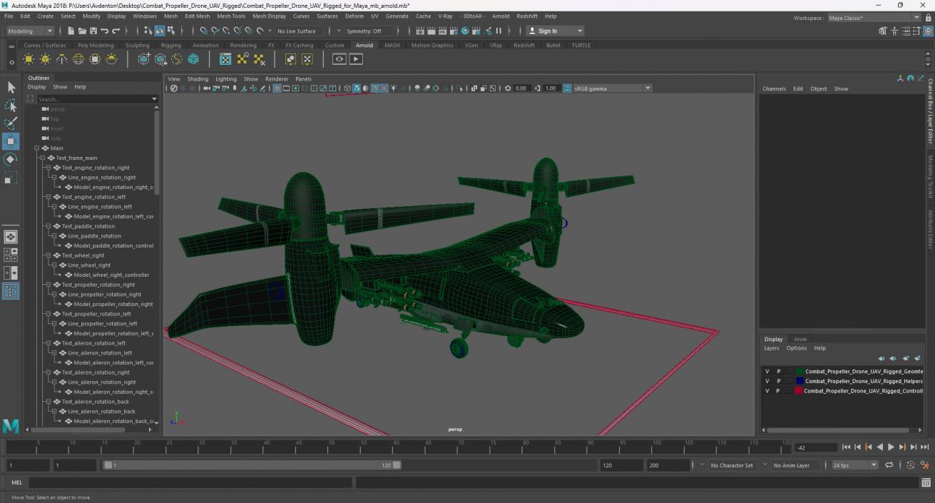 Combat Propeller Drone UAV Rigged for Maya 3D