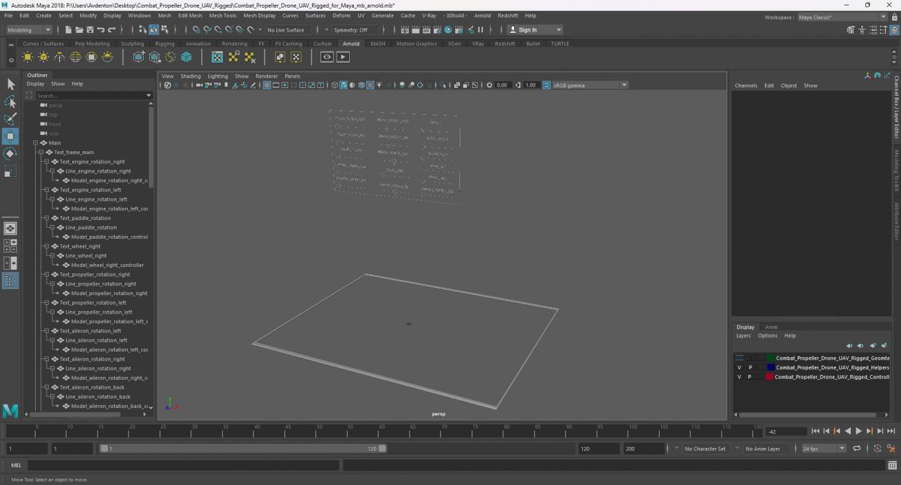 Combat Propeller Drone UAV Rigged for Maya 3D