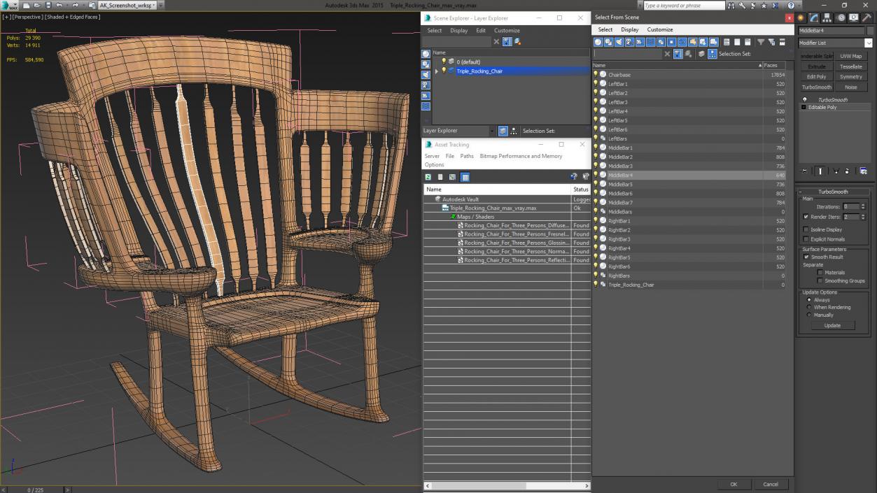 3D model Triple Rocking Chair