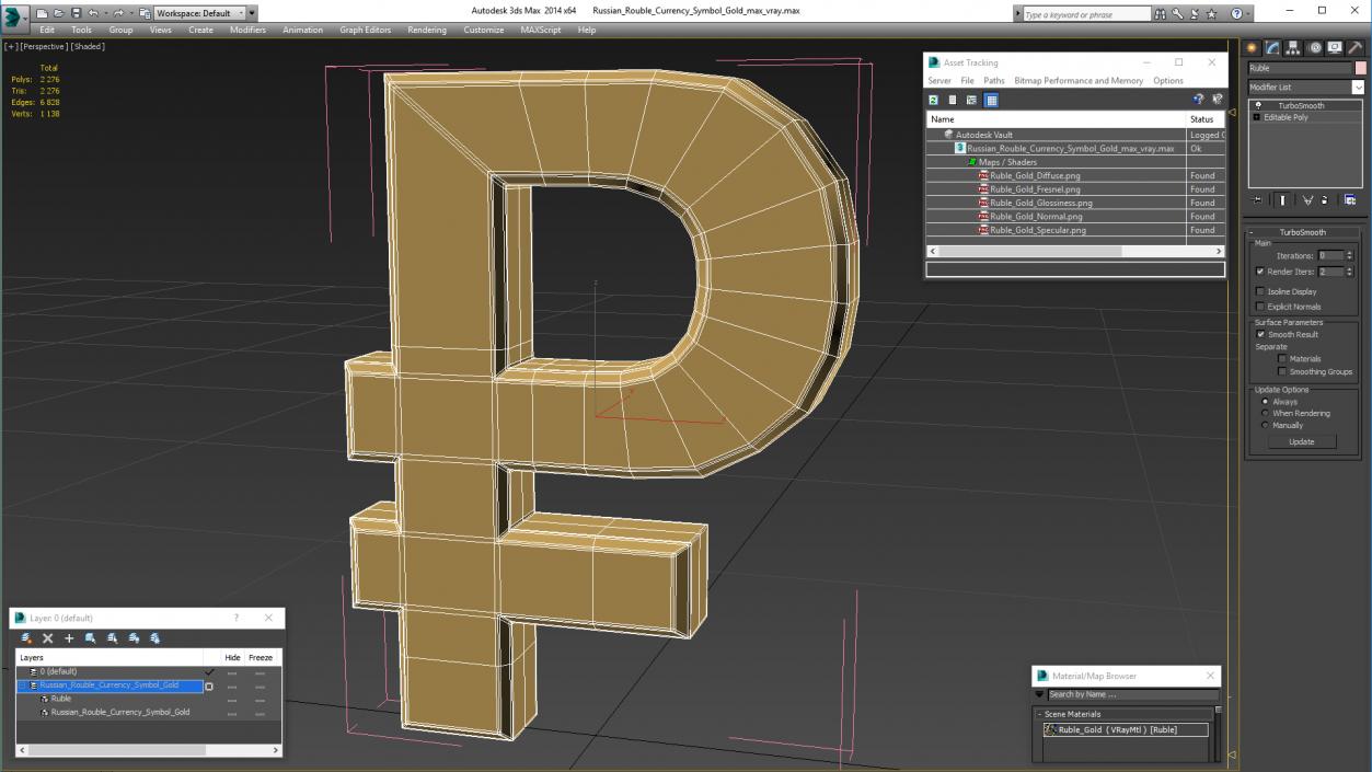 3D model Russian Rouble Currency Symbol Gold