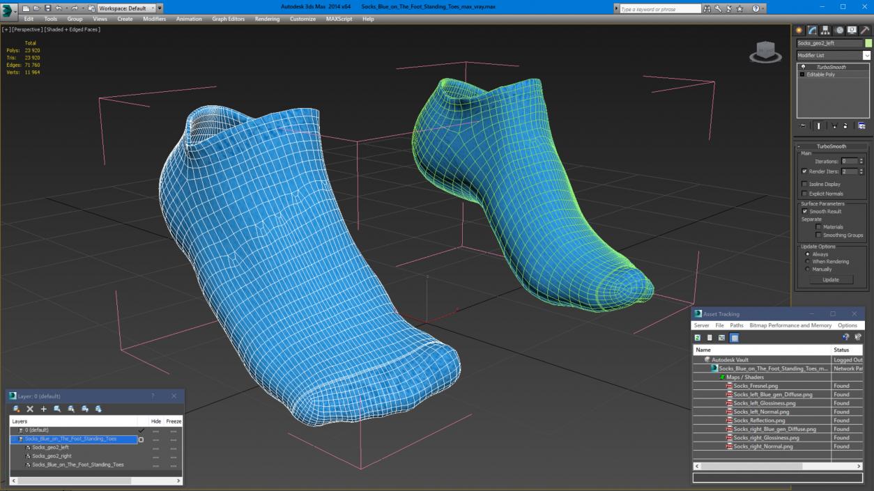 3D Socks Blue on The Foot Standing Toes