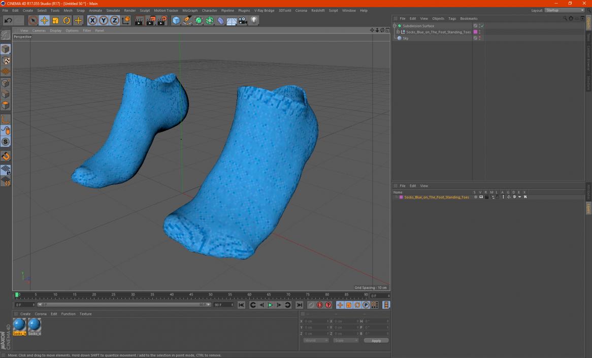 3D Socks Blue on The Foot Standing Toes