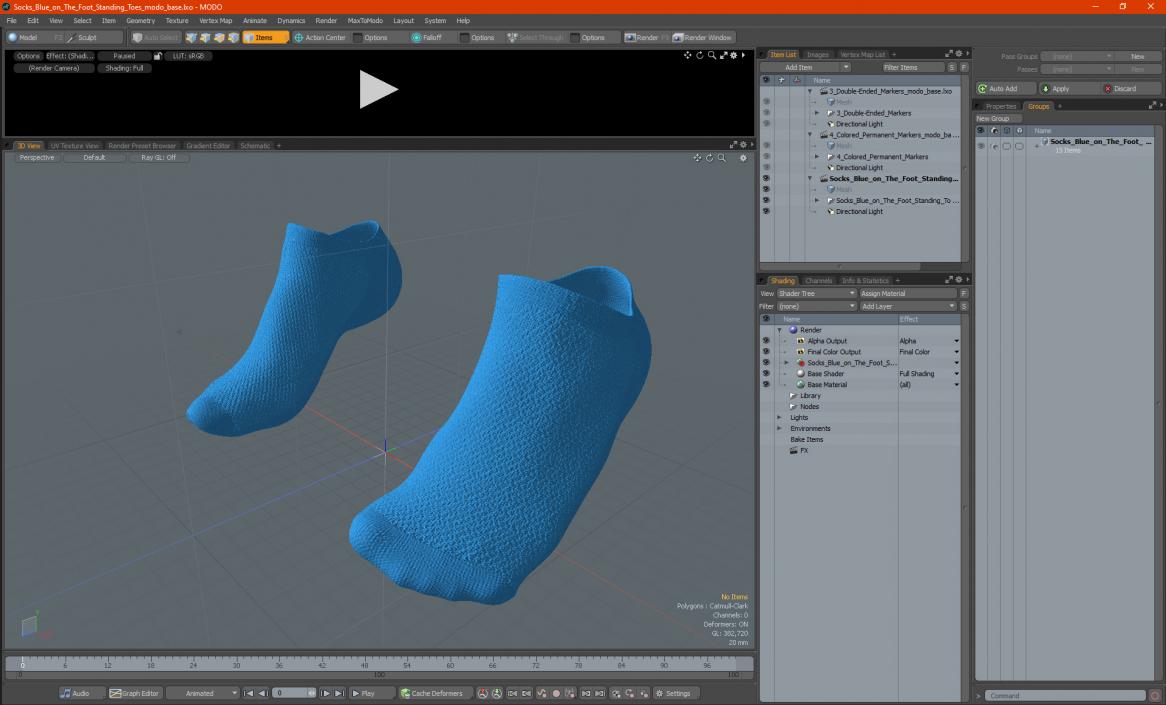 3D Socks Blue on The Foot Standing Toes