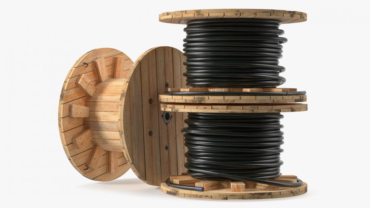 Stack of Wooden Cable Reels 3D