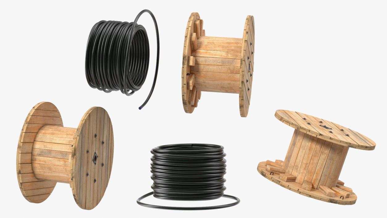 Stack of Wooden Cable Reels 3D