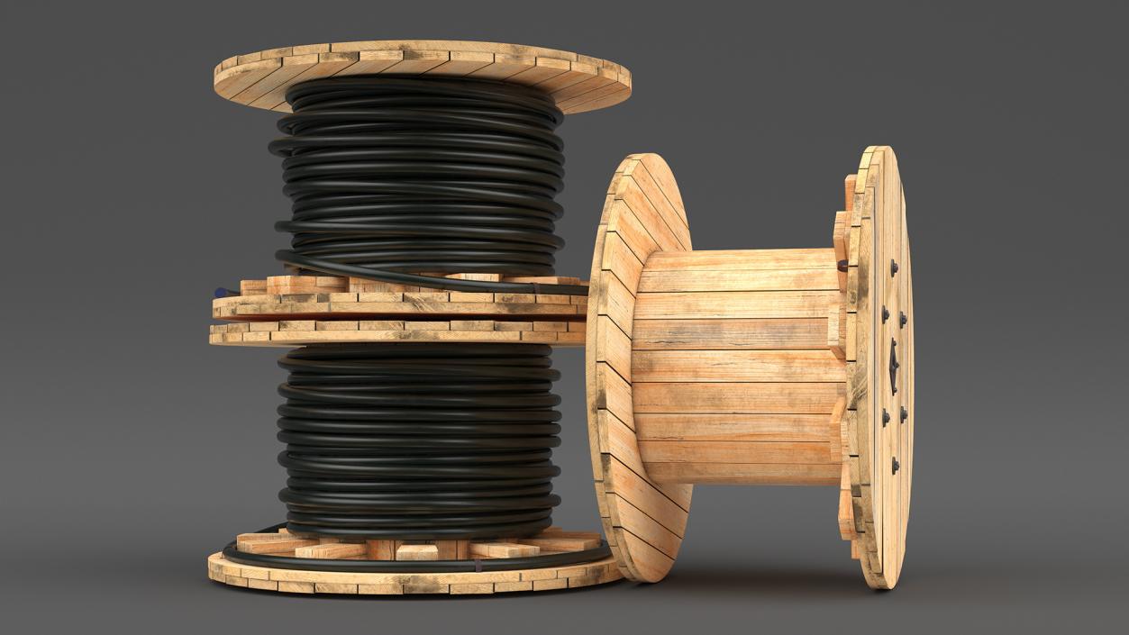 Stack of Wooden Cable Reels 3D