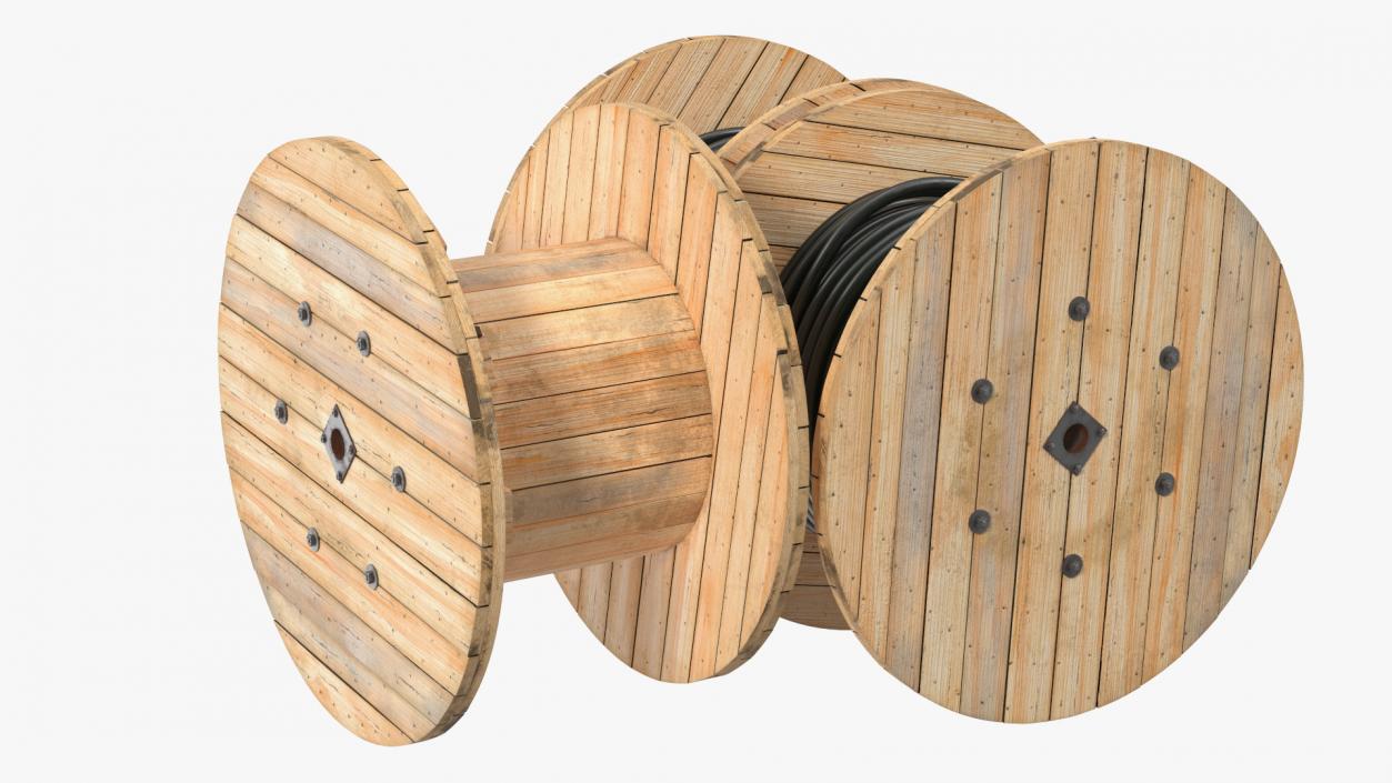 Stack of Wooden Cable Reels 3D