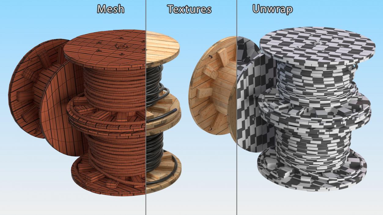 Stack of Wooden Cable Reels 3D