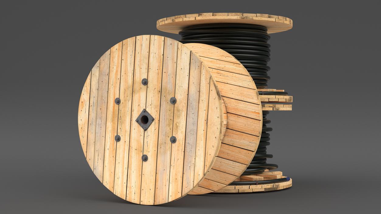 Stack of Wooden Cable Reels 3D