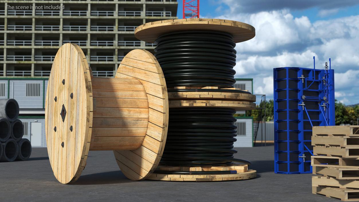 Stack of Wooden Cable Reels 3D