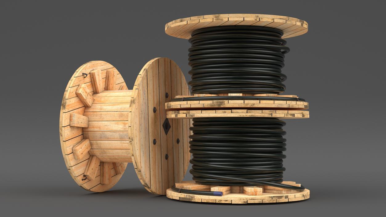 Stack of Wooden Cable Reels 3D