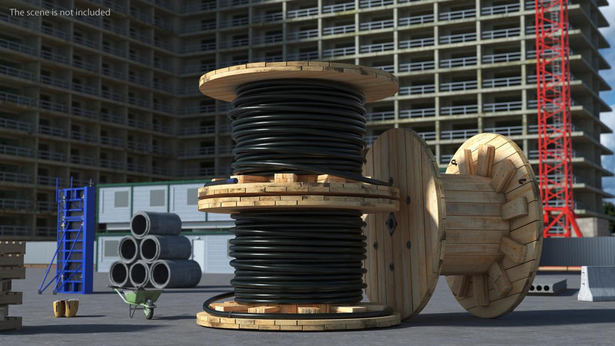 Stack of Wooden Cable Reels 3D