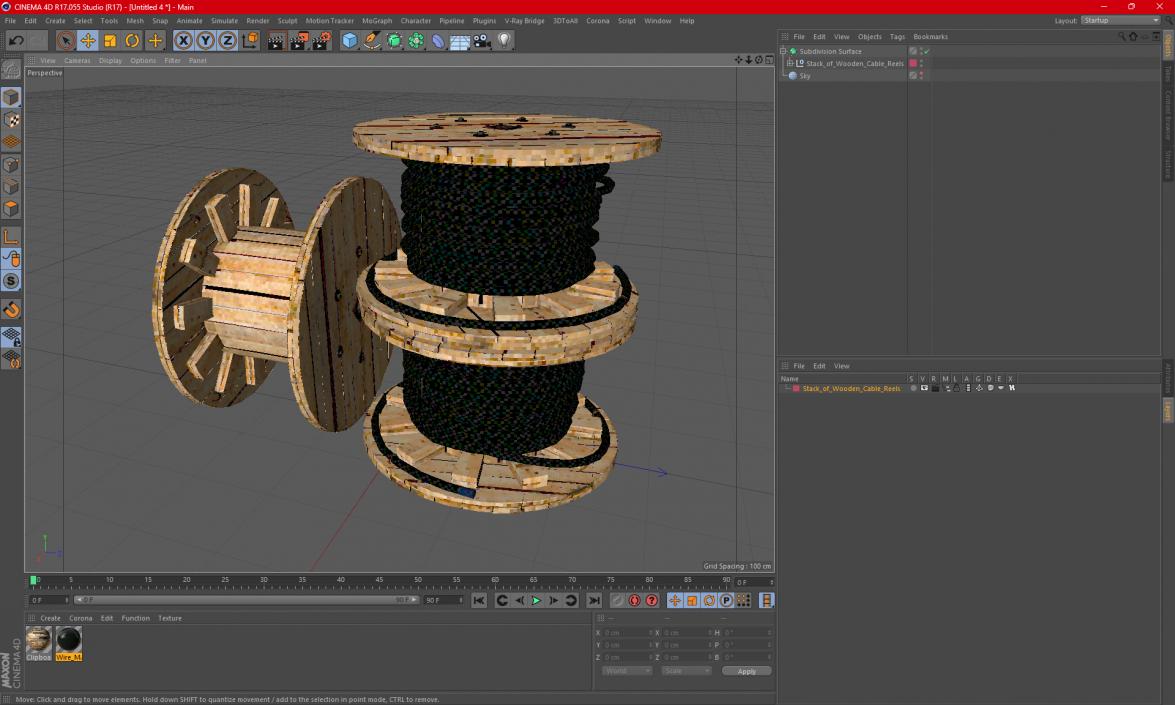 Stack of Wooden Cable Reels 3D