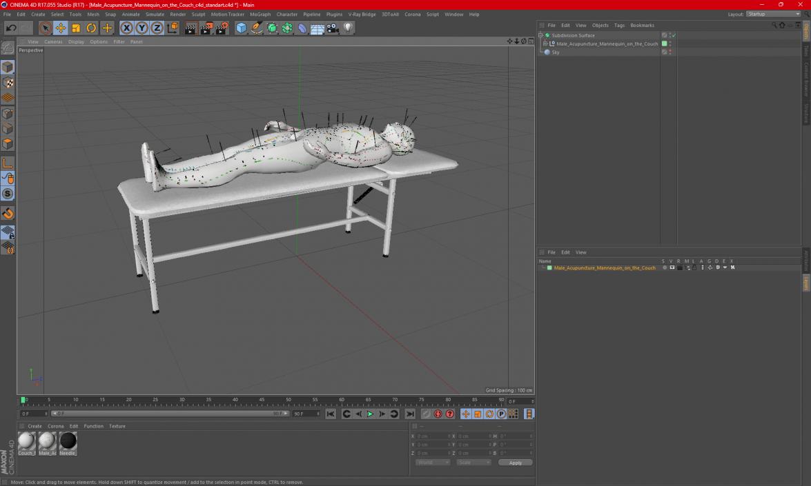 Male Acupuncture Mannequin on the Couch 3D model