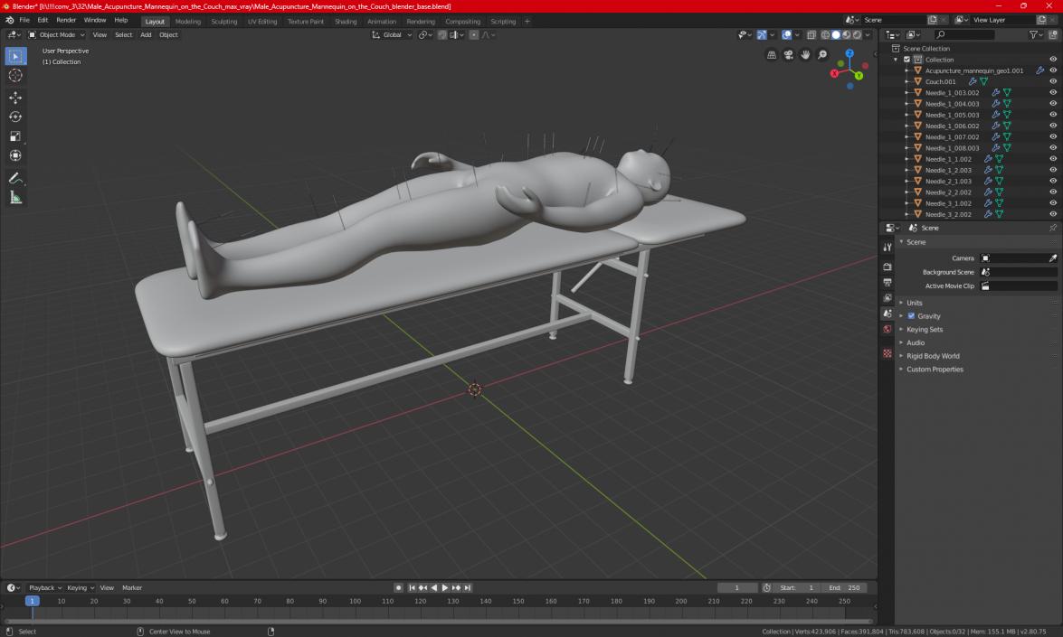 Male Acupuncture Mannequin on the Couch 3D model