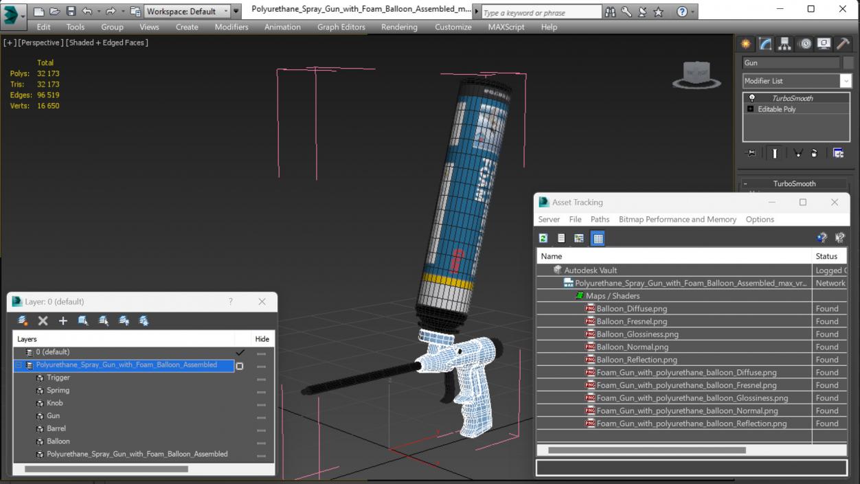 3D model Polyurethane Spray Gun with Foam Balloon Assembled