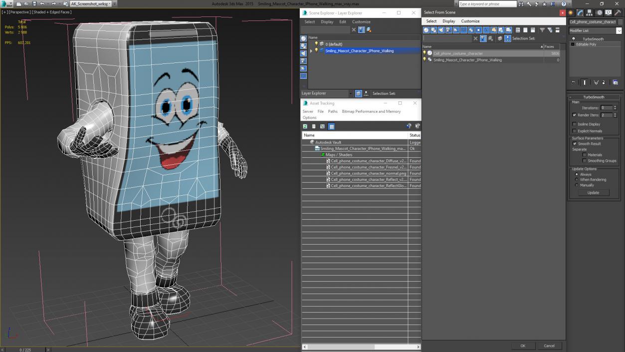 Smiling Mascot Character IPhone Walking 3D model