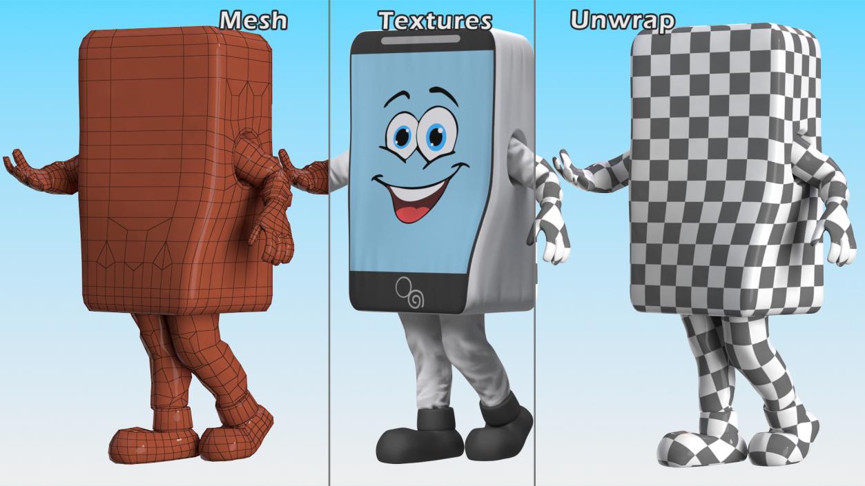 Smiling Mascot Character IPhone Walking 3D model