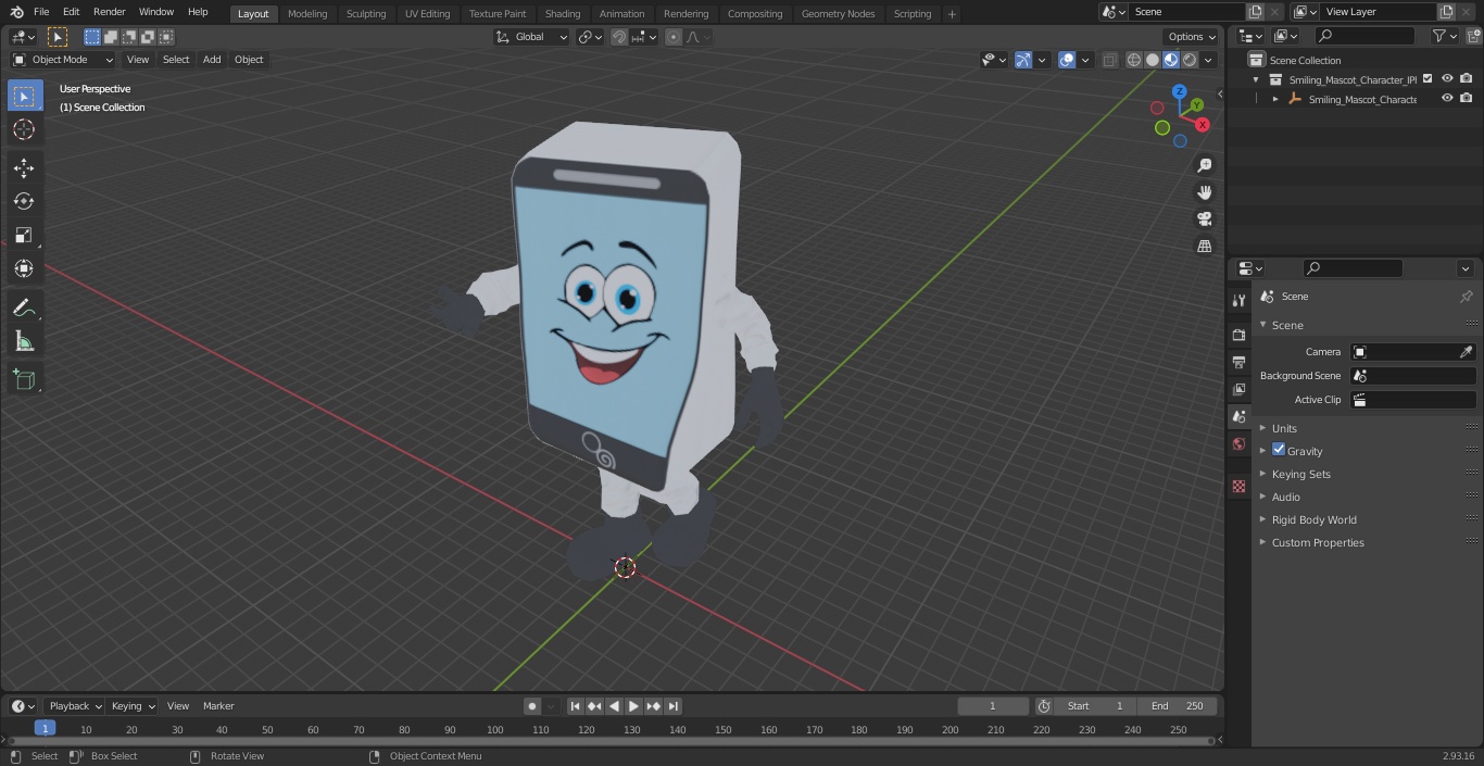 Smiling Mascot Character IPhone Walking 3D model