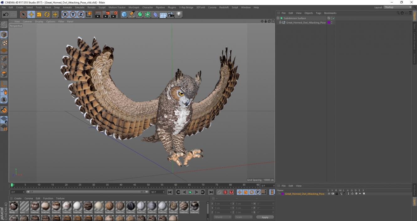 3D Great Horned Owl Attacking Pose