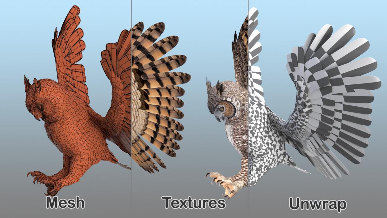 3D Great Horned Owl Attacking Pose