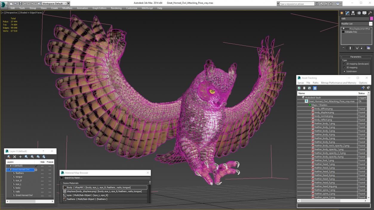 3D Great Horned Owl Attacking Pose