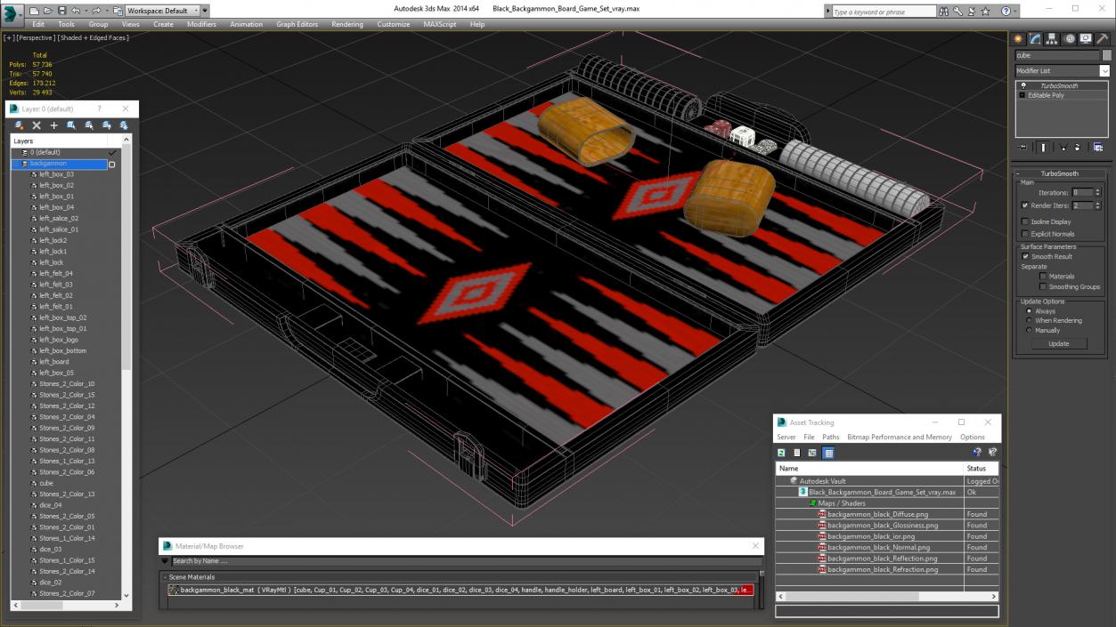 3D Black Backgammon Board Game Set