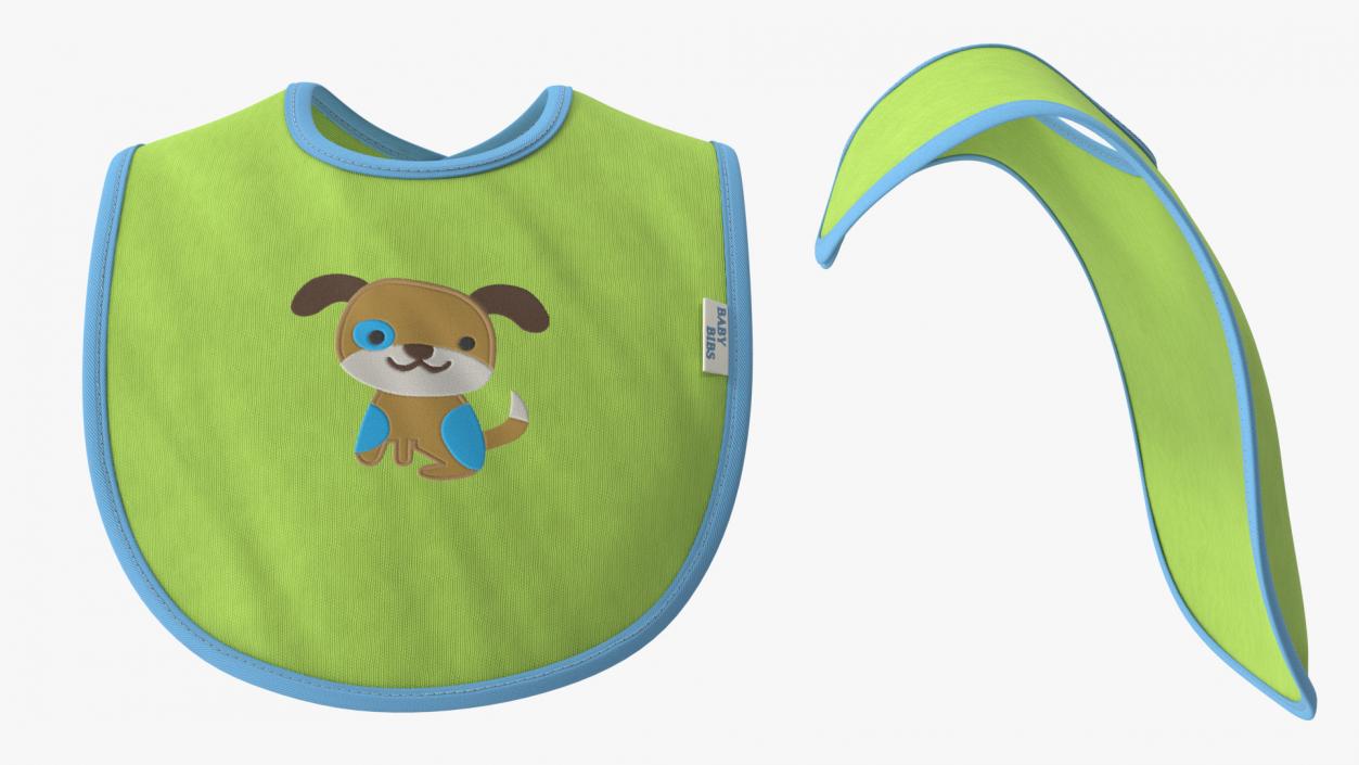 3D Green Baby Bib with Dog Print Put On