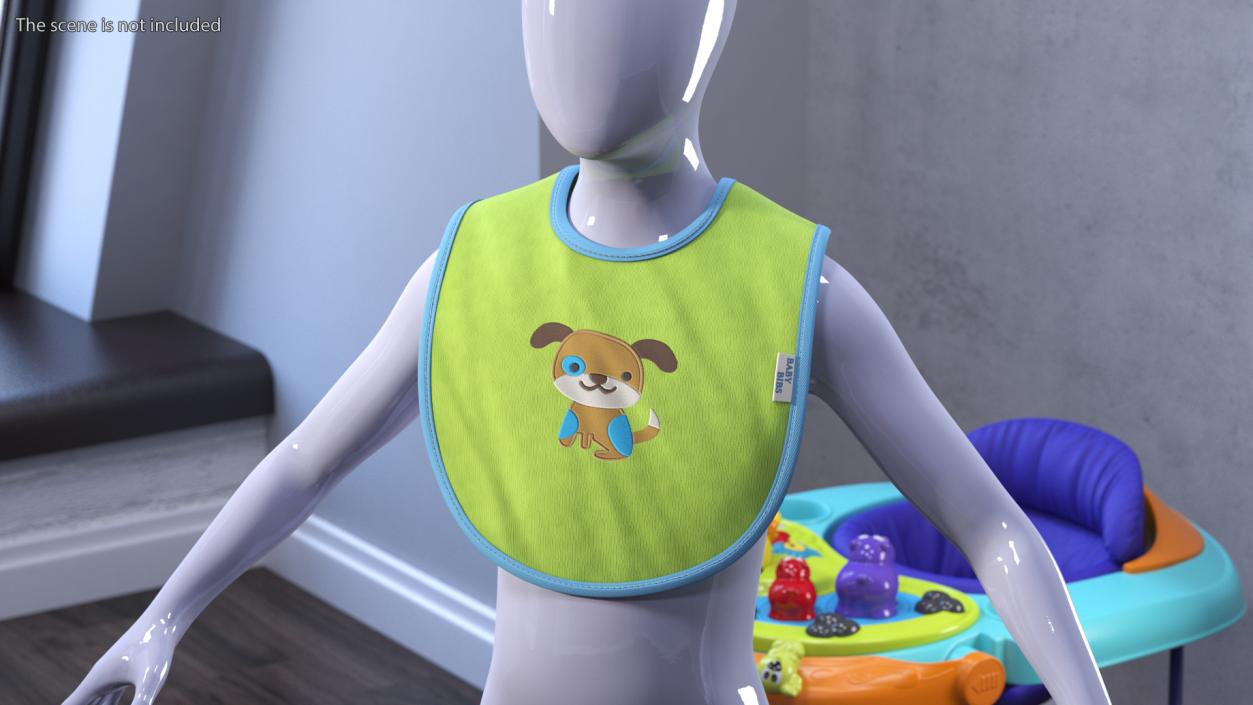 3D Green Baby Bib with Dog Print Put On